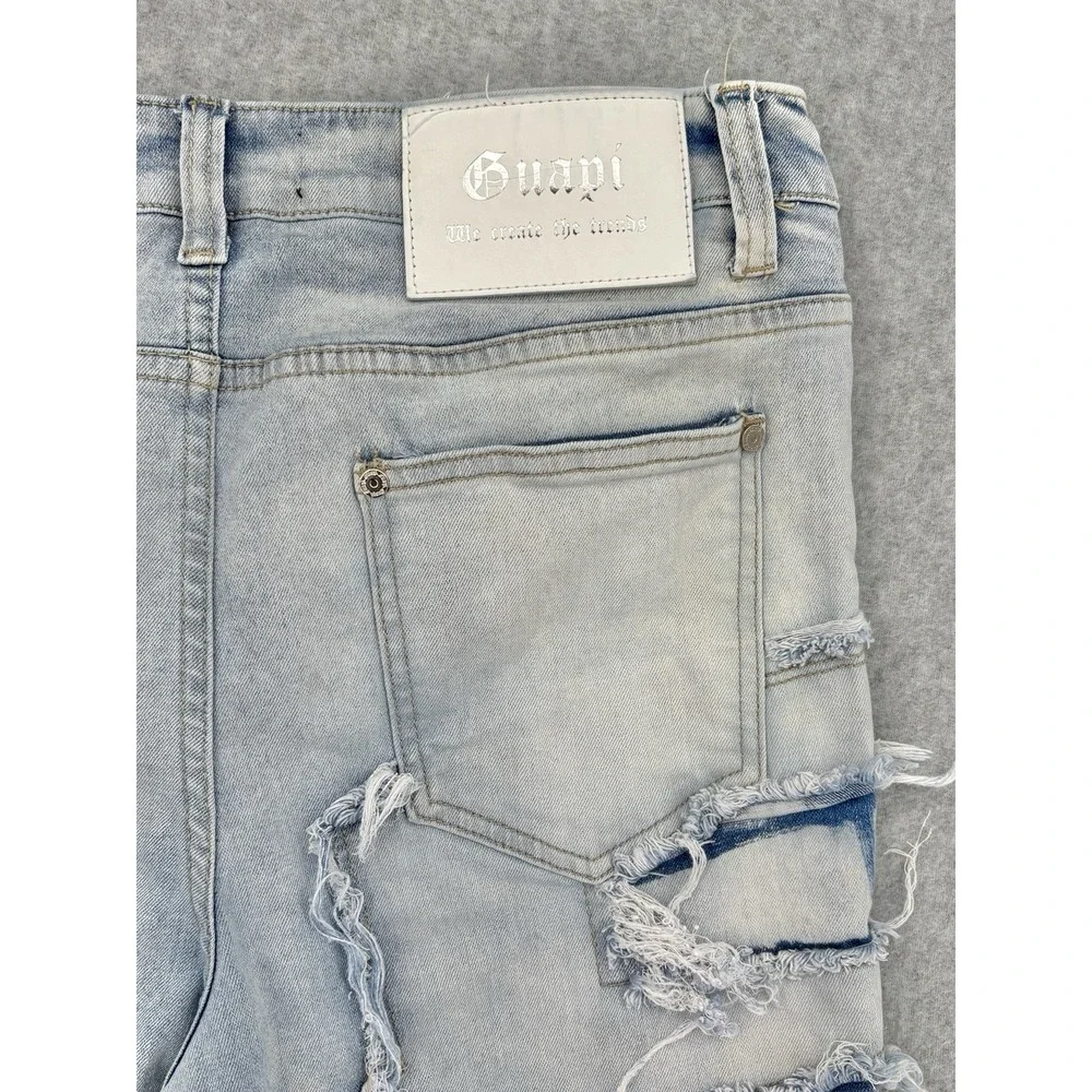 Guapi Stacked Flare Distressed Jeans Light Wash Men's Size 32